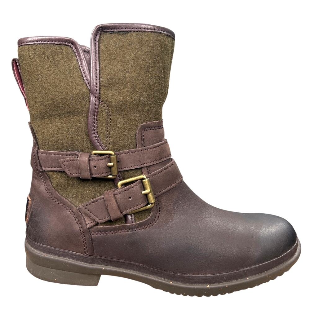 UGG Women’s Simmens Brown Leather Green Winter Boot Size US 7